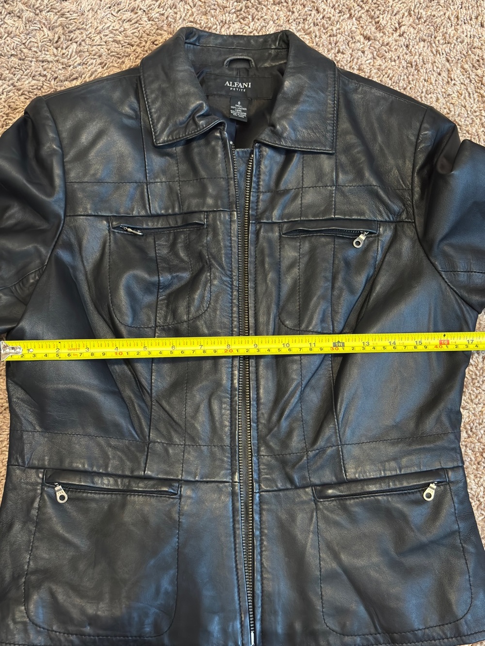 Alfani Black Leather Jacket with Zippered Pockets - Picture 8 of 12